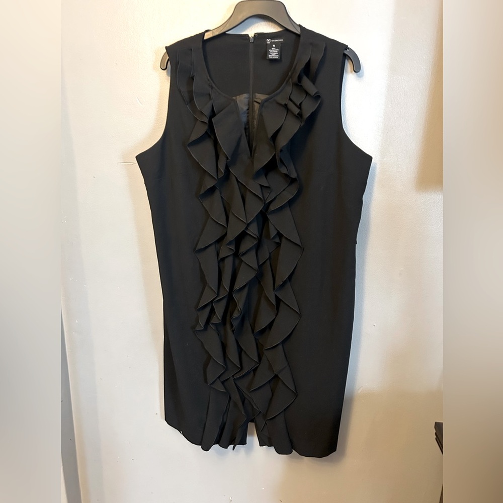 New Directions dress - black sleeveless v-neck ruffle front sheath